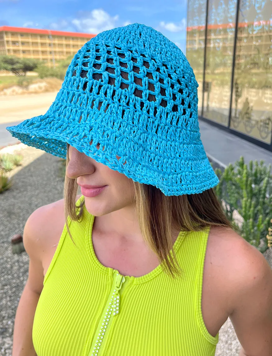 Blue Knit Bucket Hat