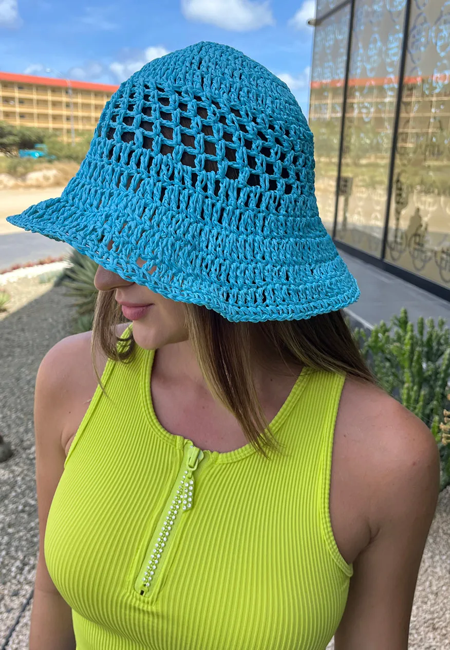 Blue Knit Bucket Hat