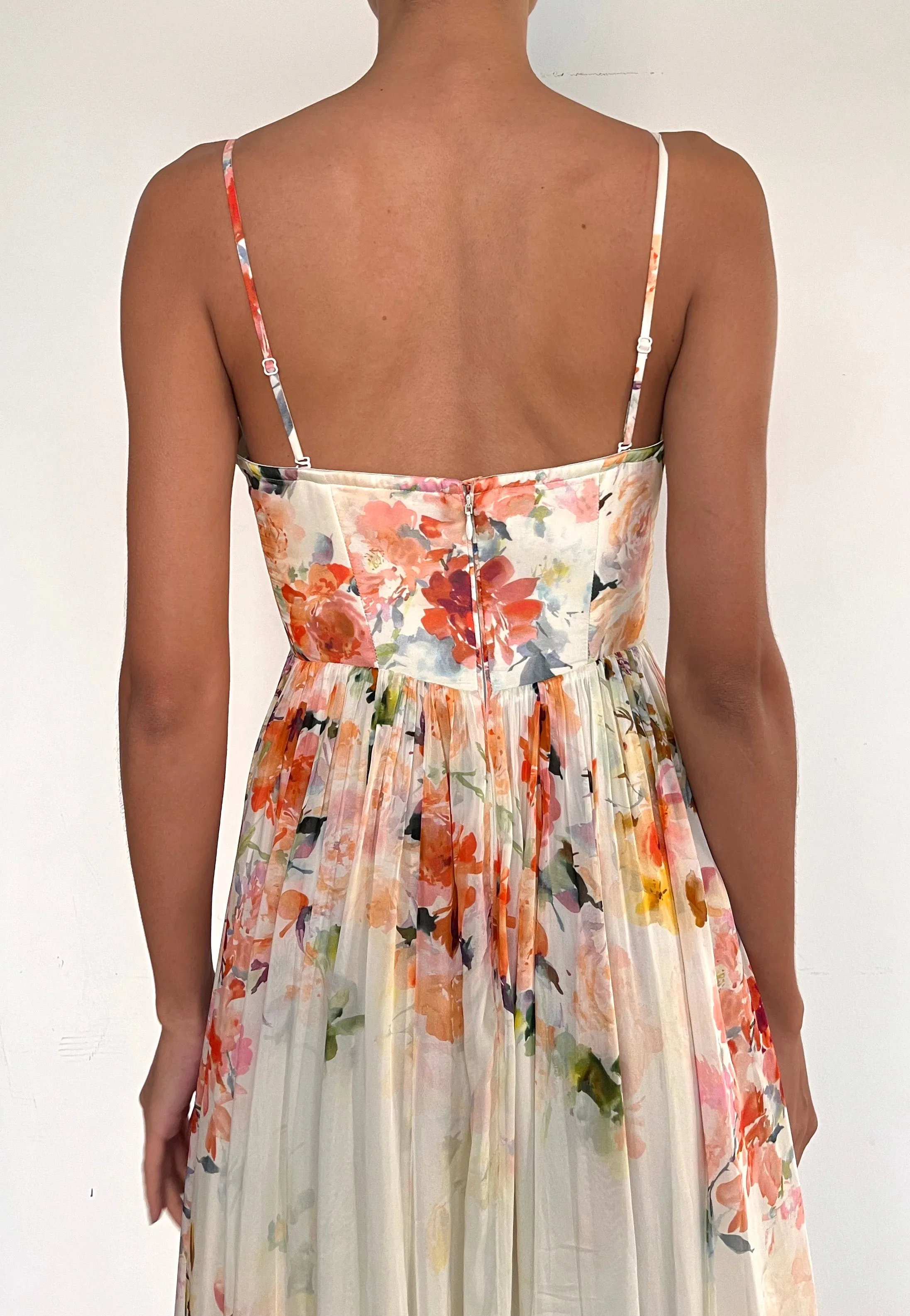 CORSETTED LONG DRESS IN IVORY FLORAL