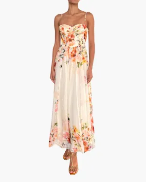 CORSETTED LONG DRESS IN IVORY FLORAL