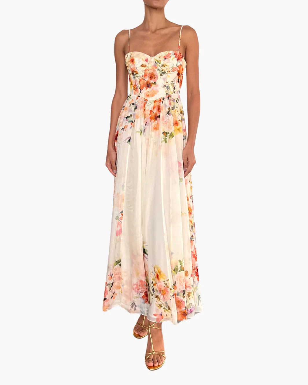 CORSETTED LONG DRESS IN IVORY FLORAL
