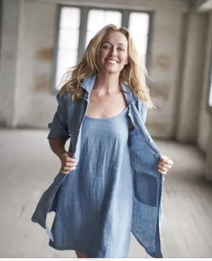 Dress Linen Slip Blue Azure