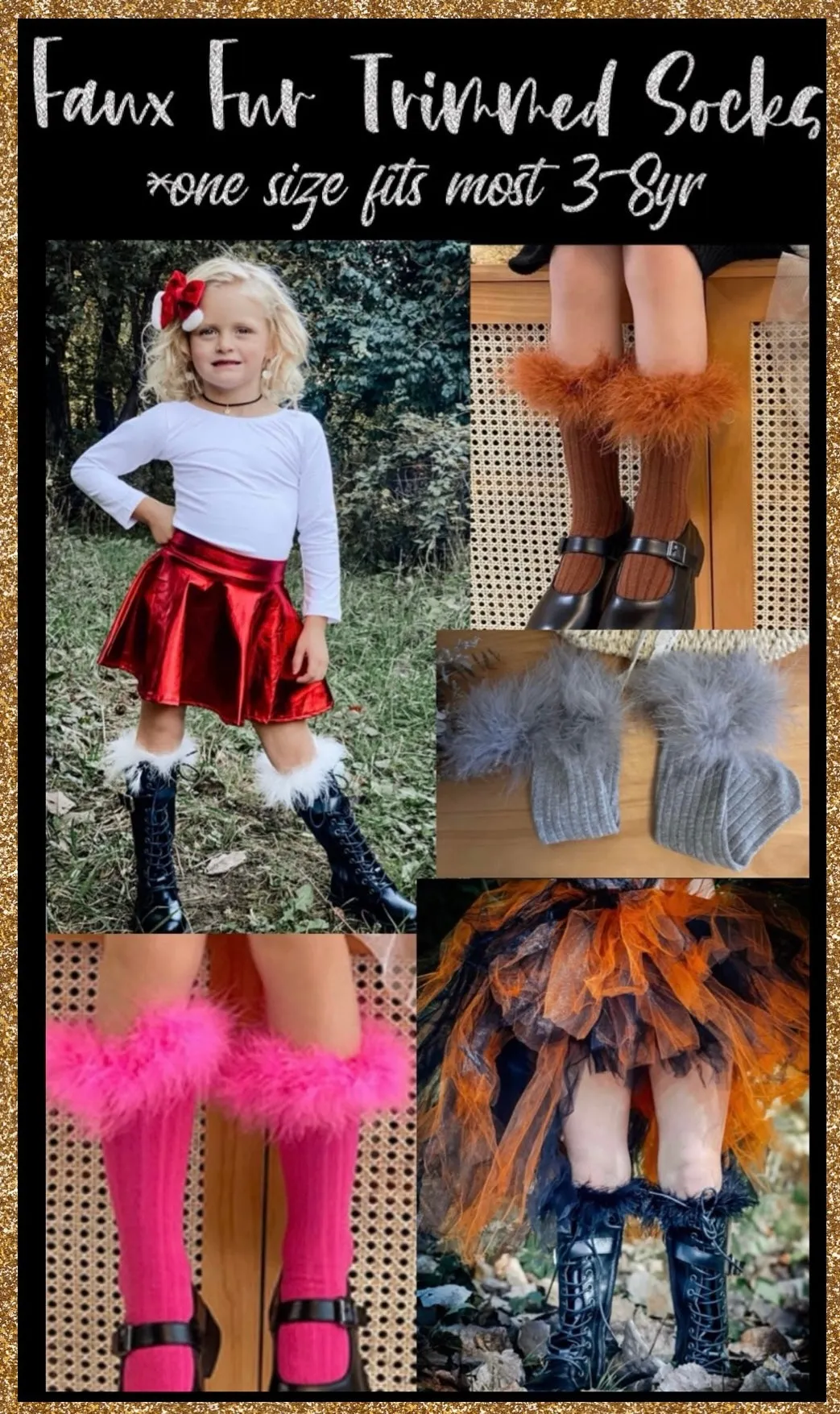 Faux Fur Trim Socks (Wide Ribbed) ~ Please Read Description
