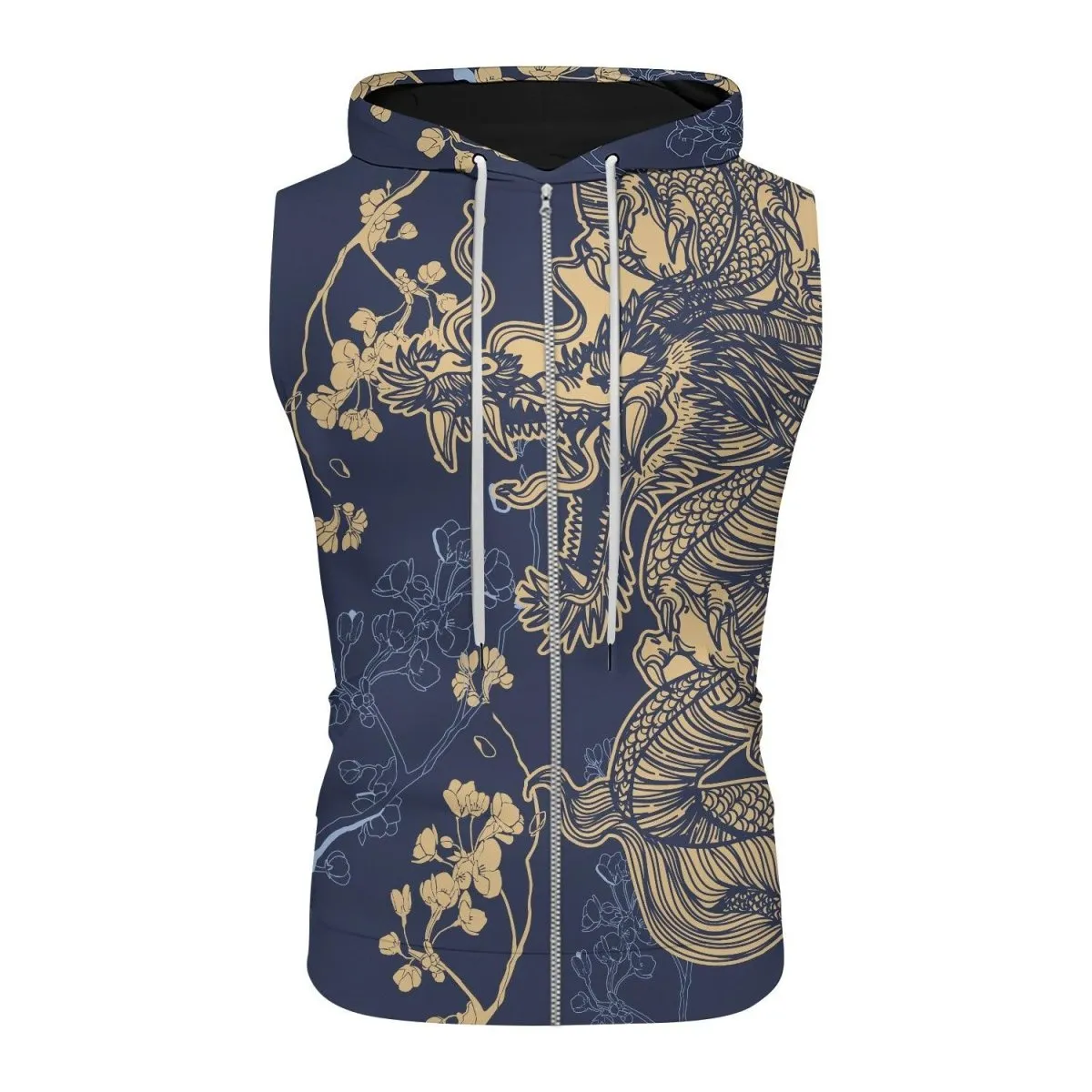 Flower Chinese Dragon Sleeveless Pullover & Zip Hoodie