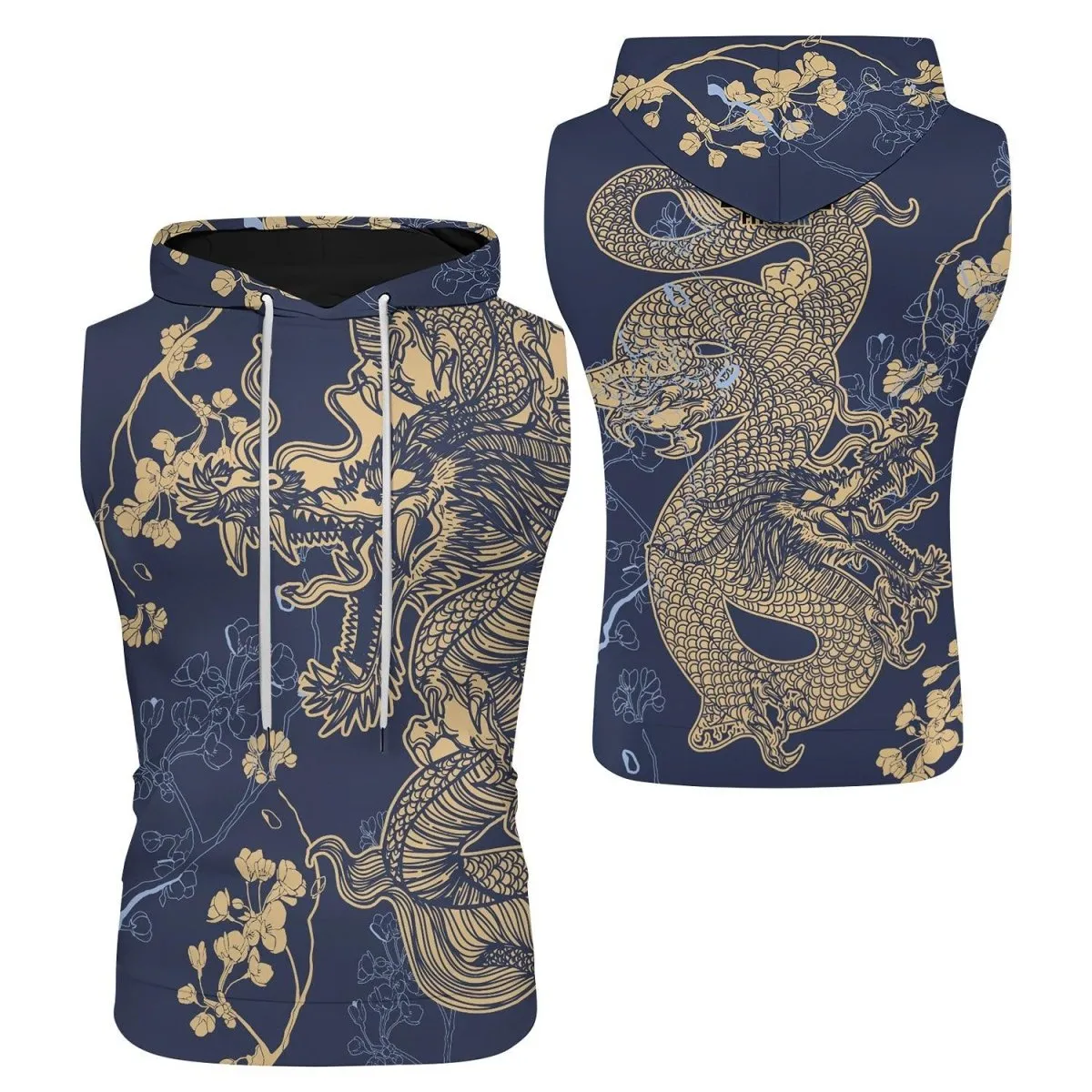 Flower Chinese Dragon Sleeveless Pullover & Zip Hoodie