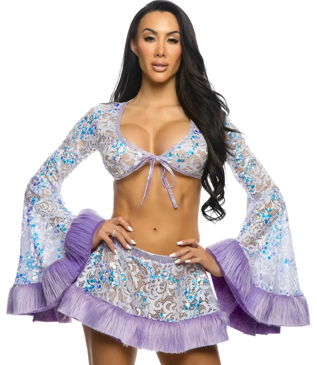 JR174 - Sequin Faux Fur Trimmed Wrap Top
