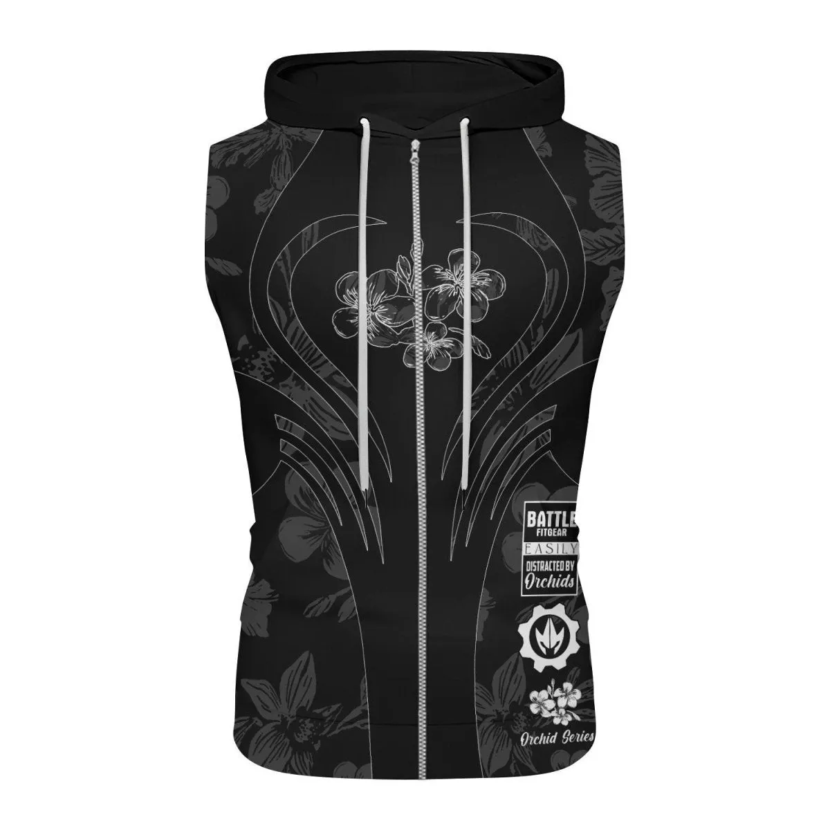 Orchid Series Floral Black Heart Pattern Sleeveless Pullover & Zip Hoodie