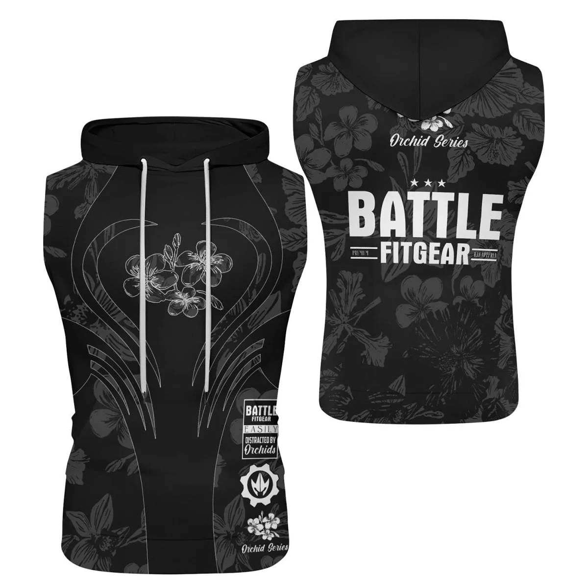 Orchid Series Floral Black Heart Pattern Sleeveless Pullover & Zip Hoodie