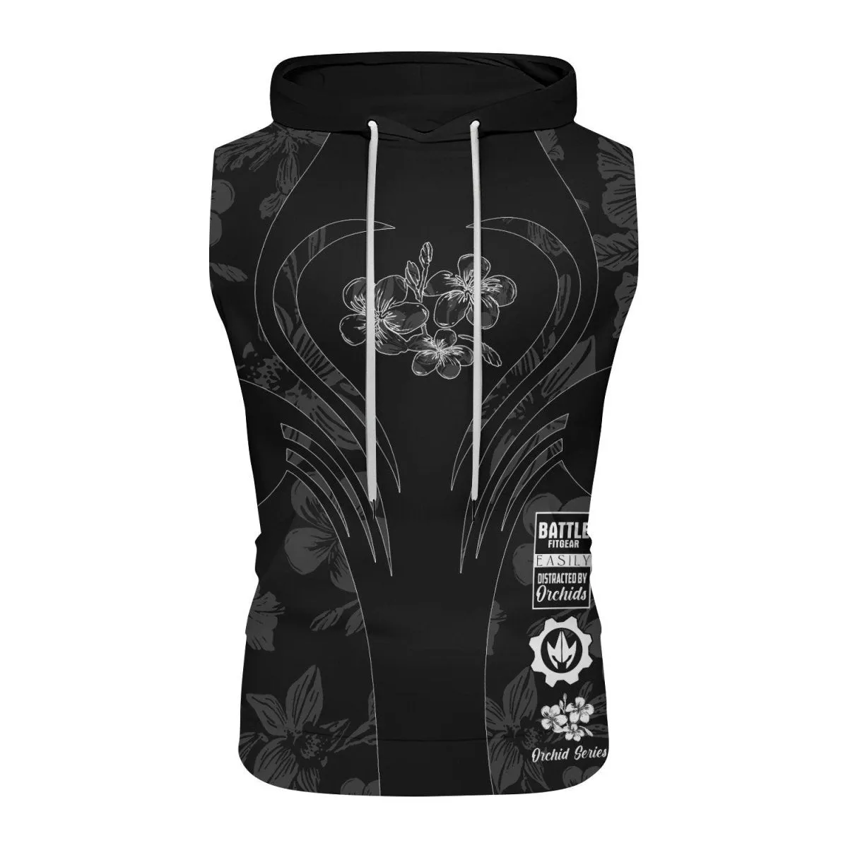 Orchid Series Floral Black Heart Pattern Sleeveless Pullover & Zip Hoodie