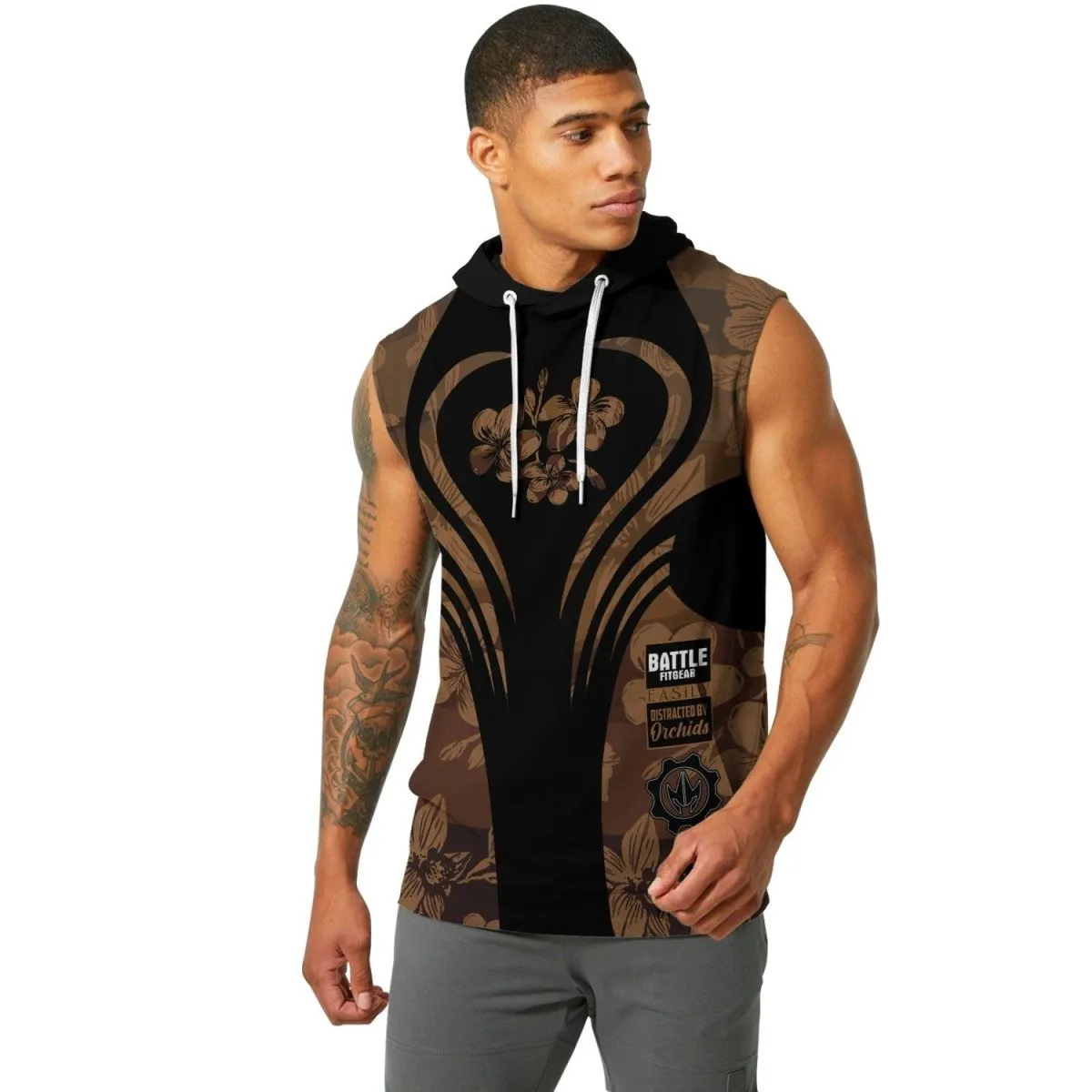Orchid Series Floral Brown Heart Pattern Sleeveless Pullover & Zip Hoodie