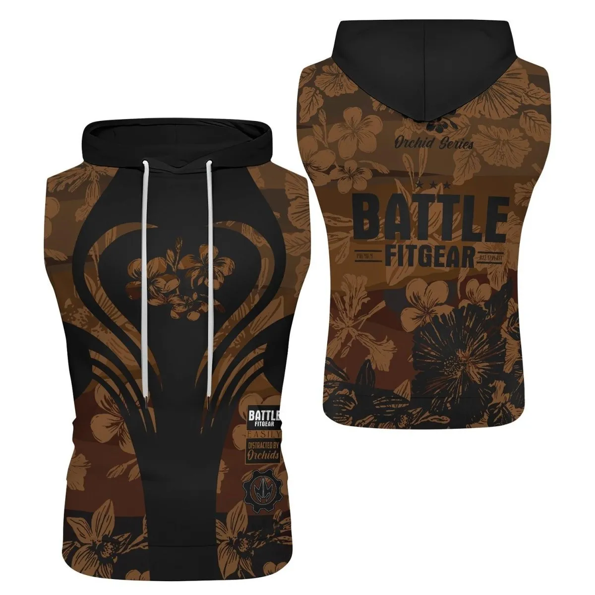 Orchid Series Floral Brown Heart Pattern Sleeveless Pullover & Zip Hoodie