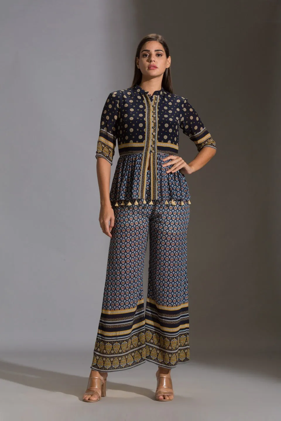 Printed peplum top with  printed pants