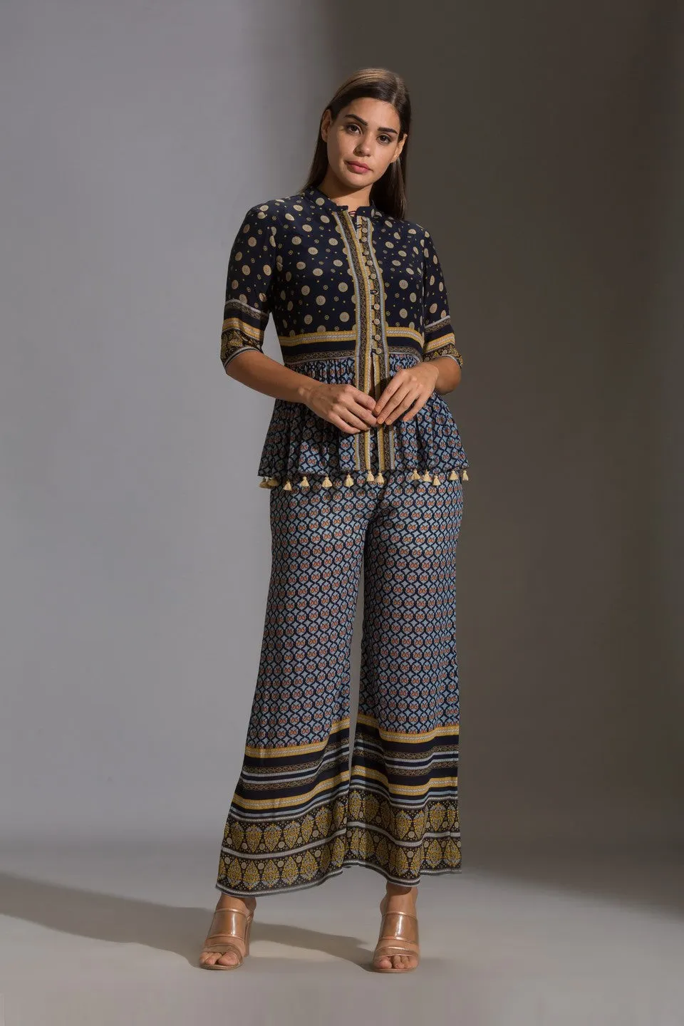 Printed peplum top with  printed pants